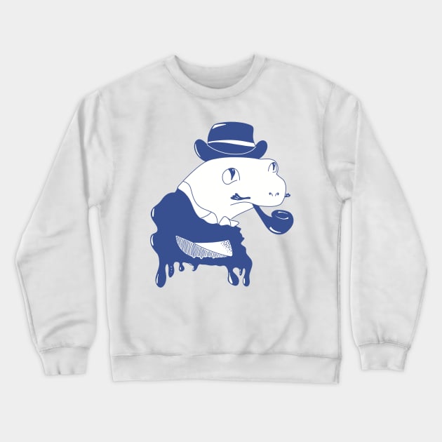 Blue Fancy Frog with Pipe Crewneck Sweatshirt by Jennggaa